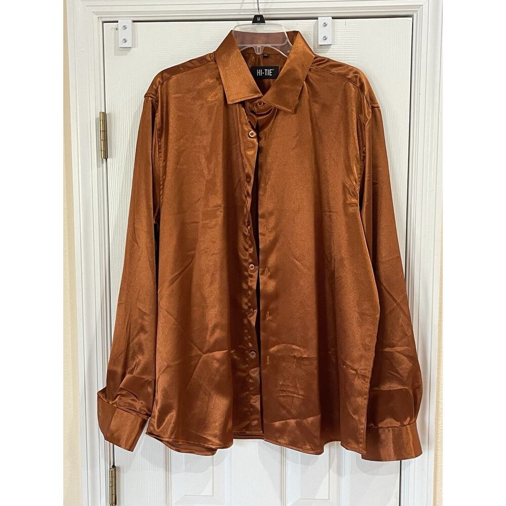 HI-TIE Men’s Long Sleeve Orange Button Up Shirt Size 2XL